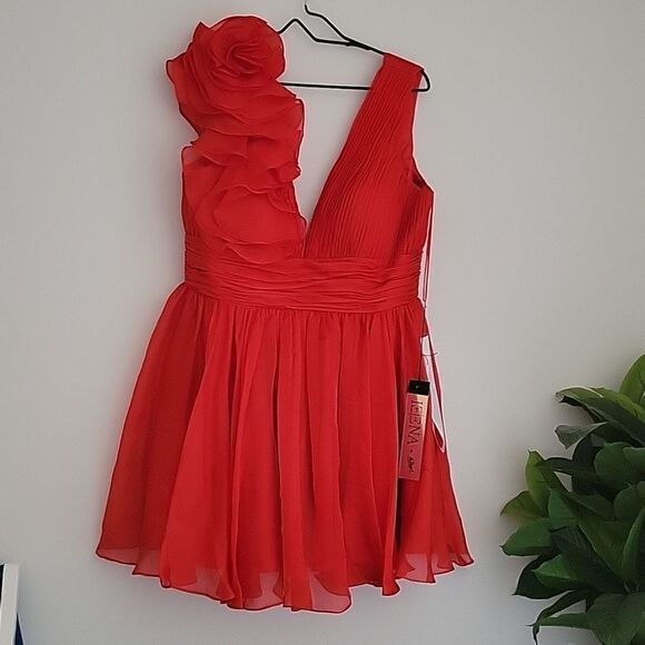 NWT cocktail dress Rosette Pintucked Fit-&-Flare Dress - Picture 3 of 13